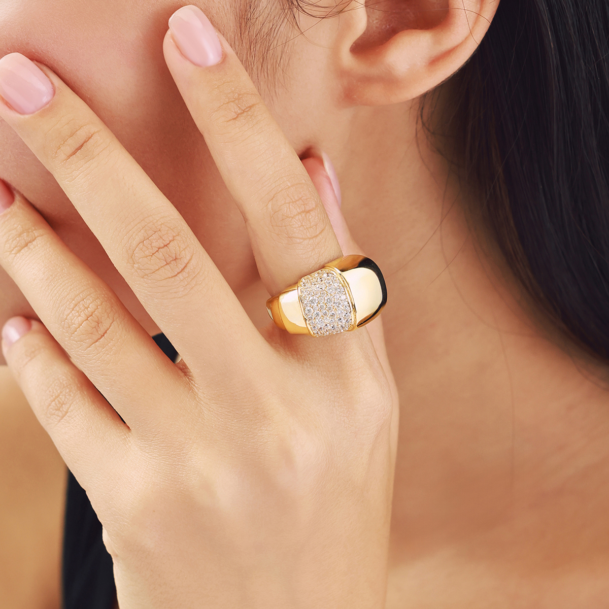 14 Ayar Altın Bombeli Taşlı Yüzük