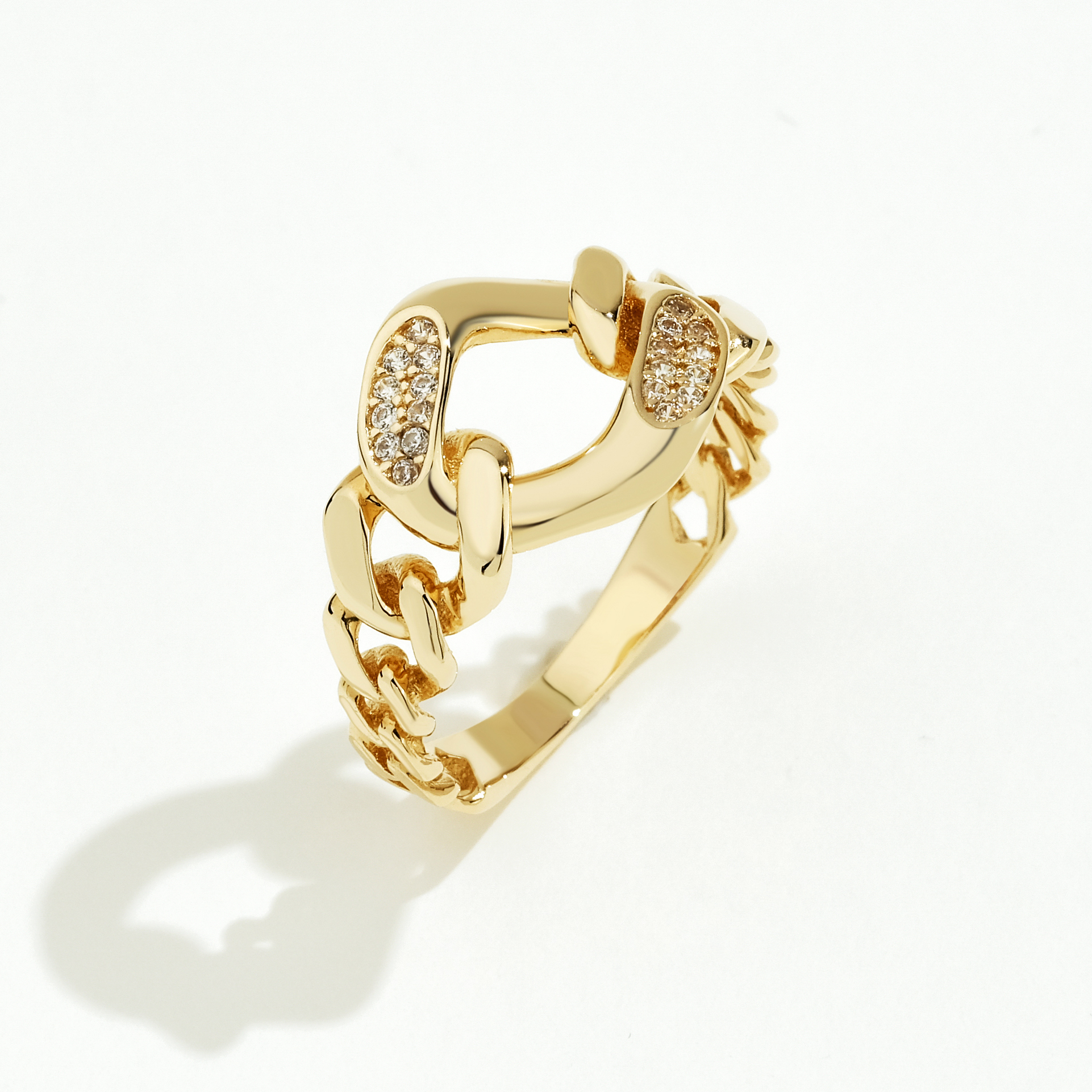 14 Ayar Altın Zincir Görünümlü Taşlı Yüzük