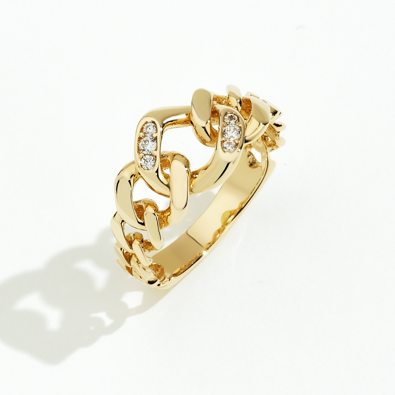 14 Ayar Altın Zincir Görünümlü Taşlı Yüzük