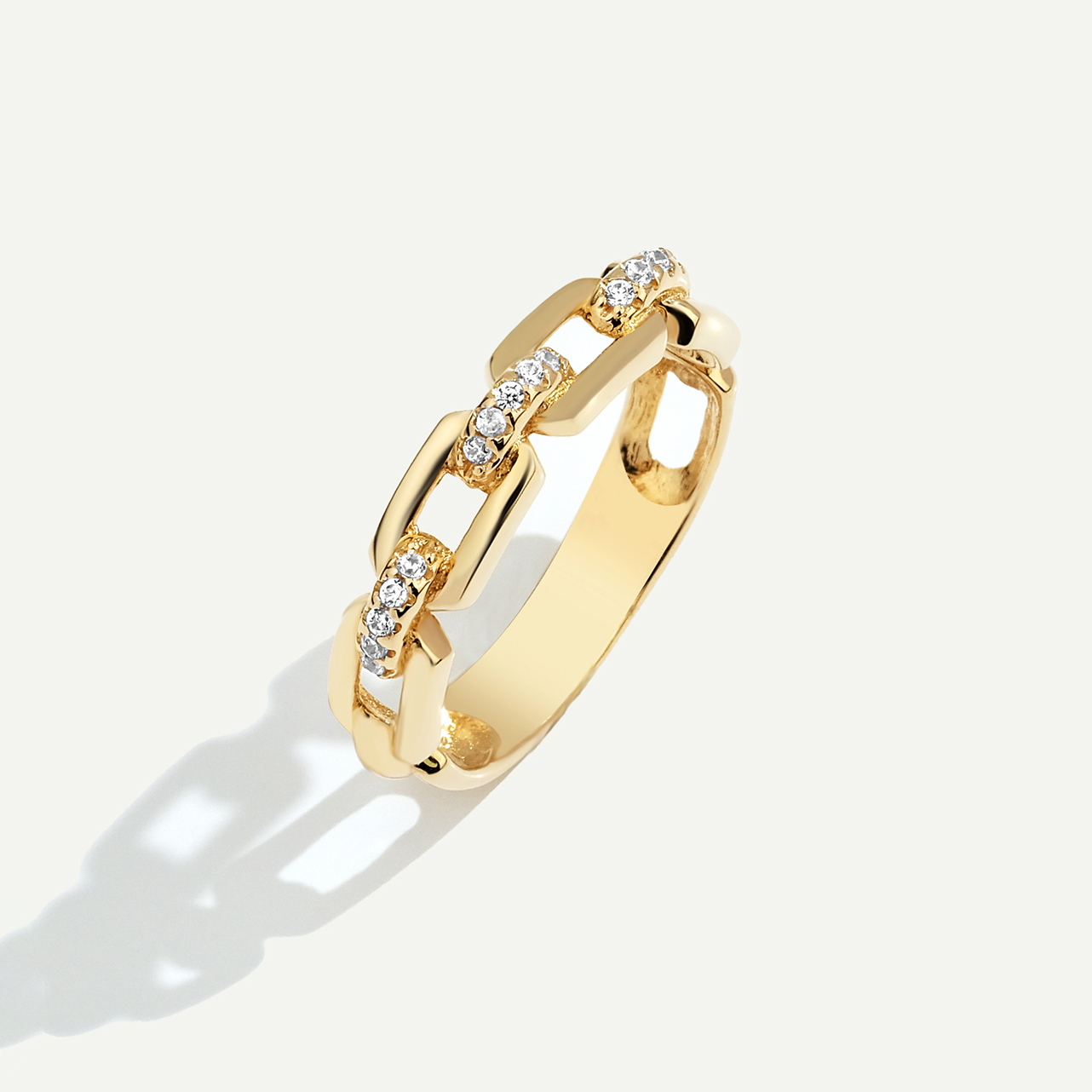 14 Ayar Altın Zincir Görünümlü Taşlı Yüzük