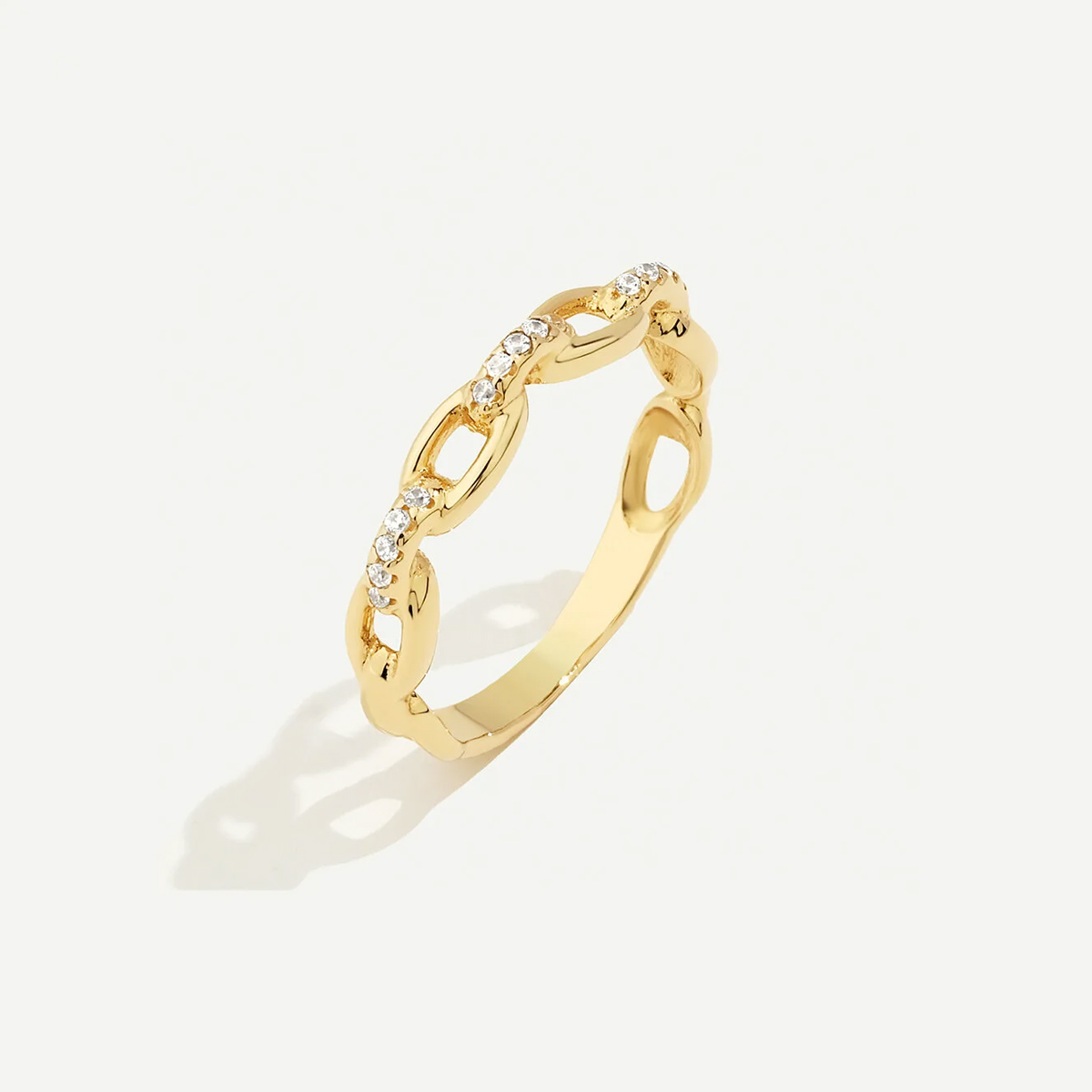 14 Ayar Altın Zincir Görünümlü Taşlı Yüzük