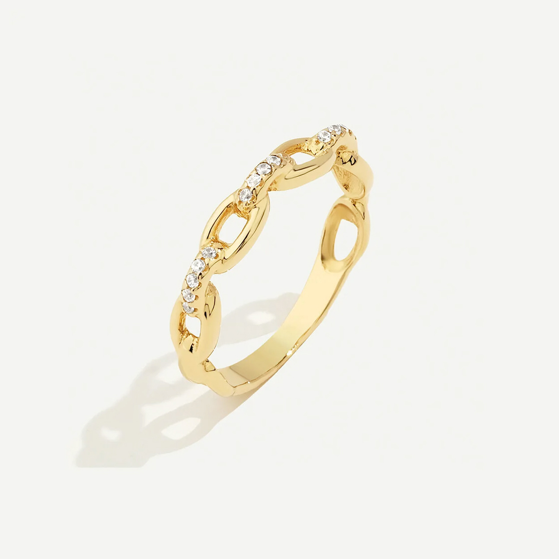 14 Ayar Altın Zincir Görünümlü Taşlı Yüzük