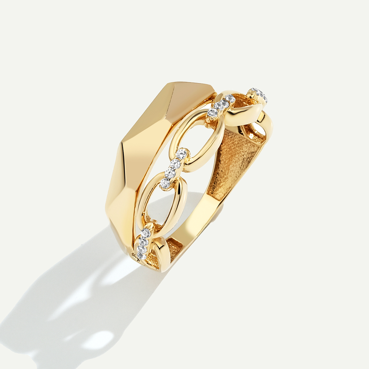 14 Ayar Altın İkili Görünümlü Taşlı Yüzük