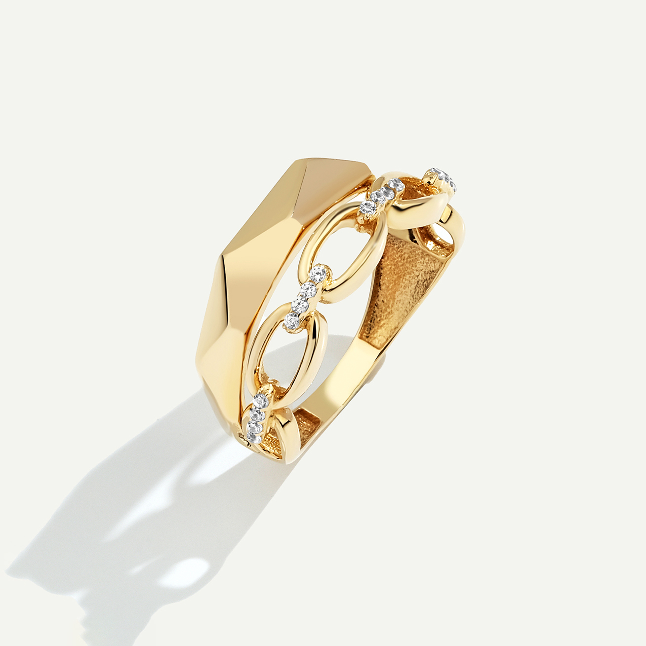 14 Ayar Altın İkili Görünümlü Taşlı Yüzük