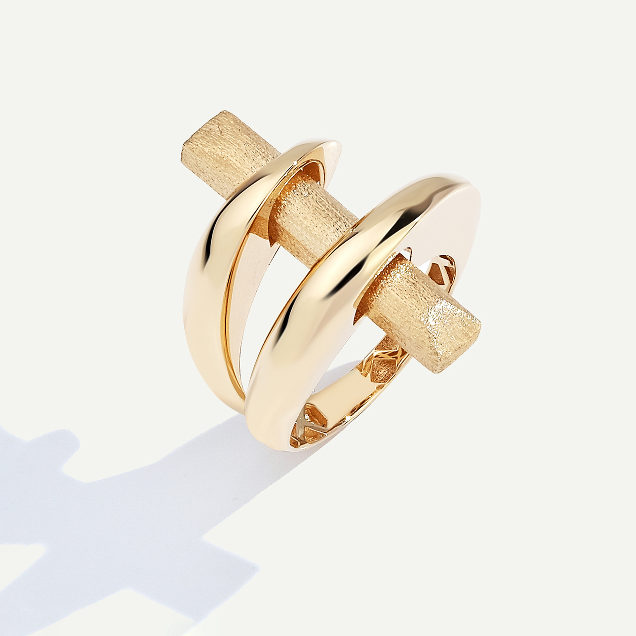 Baget 14 Ayar Altın İkili Görünümlü Mat Yüzeyli Sütun Yüzük